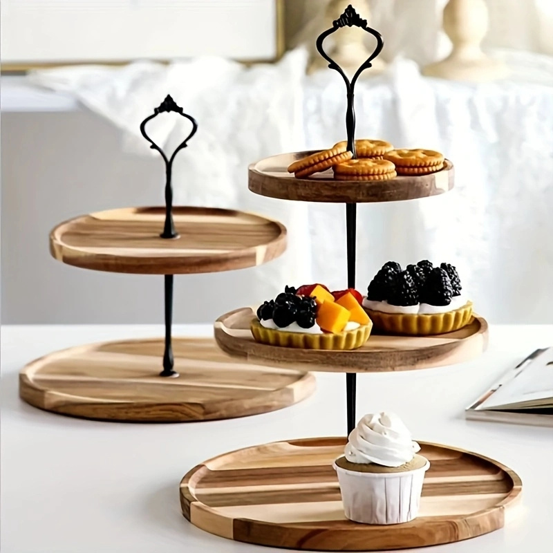Présentoir à gâteau rectangulaire en bois à 3 niveaux - En bois