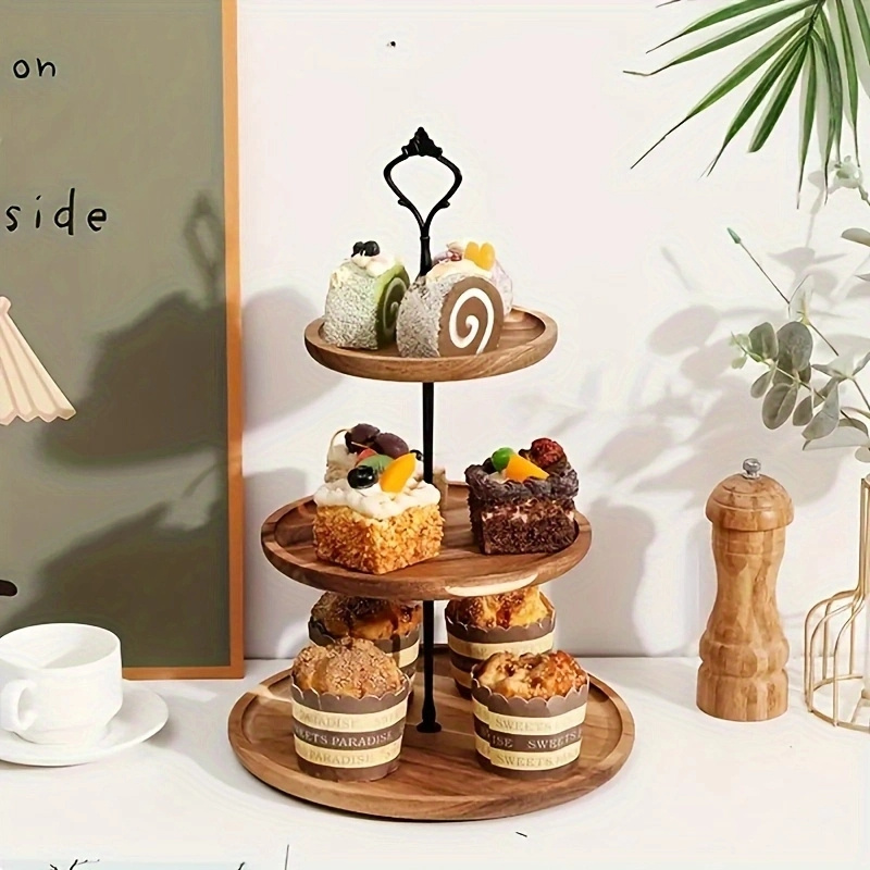 

1pc Wooden Cake Tray, Multi-layer Simple Vintage Cake Tray, Dessert Fruit Table Decoration Display Shelf, Snack Wooden Pendulum Stand, For Home Room Table Office Kitchen Decor