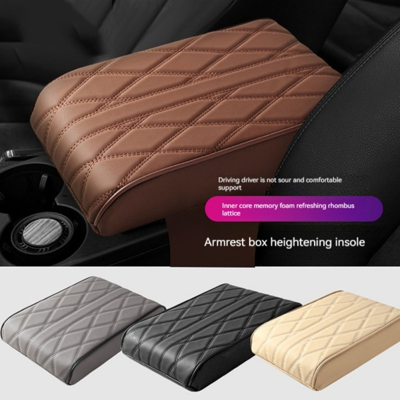 Car Armrest Box Heightening Pad Pu Leather Widened Thickened - Temu United  Kingdom