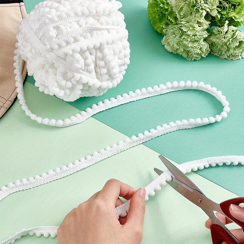 Beaded Pom Pom Fringe Tassel Edge Sew Pearl Ribbon for Dress Curtain Trim  Crafts