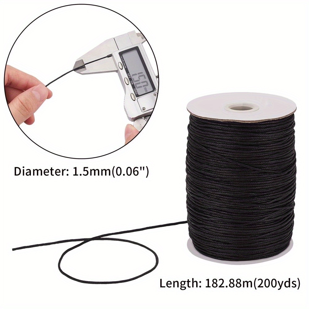 1MM Wax Cotton Cord & Stringing Material, Black (150 Yards)