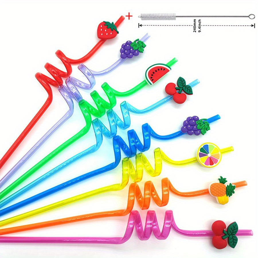 10pcs Reusable Drinking Straws Novelty Dinosaur Party Straws Curly Hard  Plastic Straws Kids Birthday Party Decorations