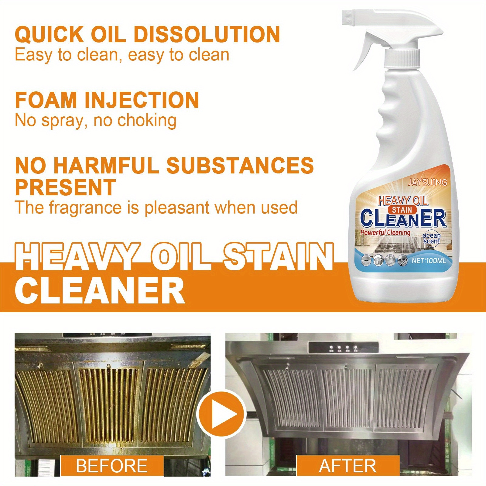 1/2pcs, Kitchen Heavy Oil Removal Cleaner, Multifunctional Cleaning Agent,  Kitchen Cleaner, Stains Remover, Rust Removal, Suitable For Kitchen Range H