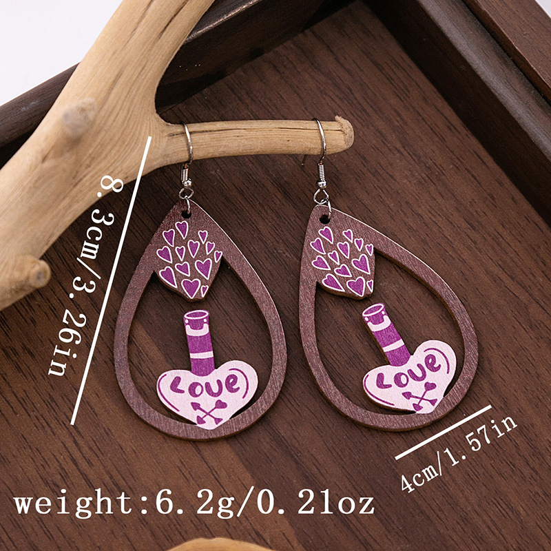 Love Heart Layers Leather Valentine's Day Earrings Girl Teardrop Holiday  Jewelry