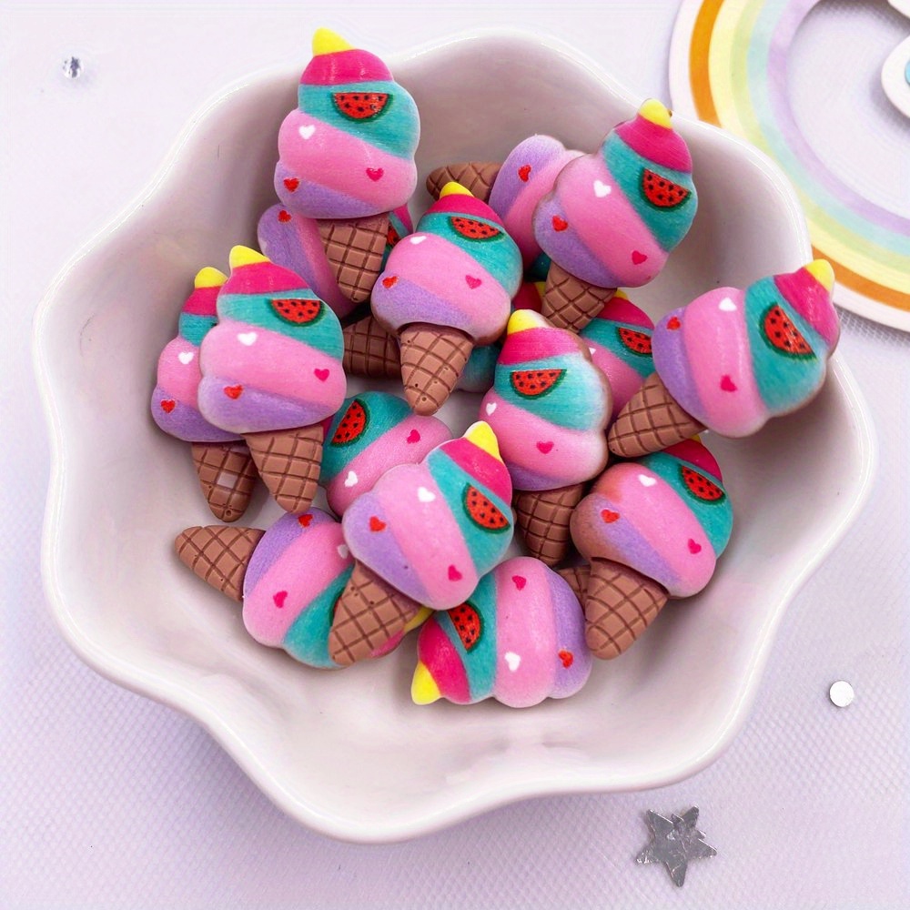 10Pcs Simulation Flower Ice Cream Miniature Figurines Resin