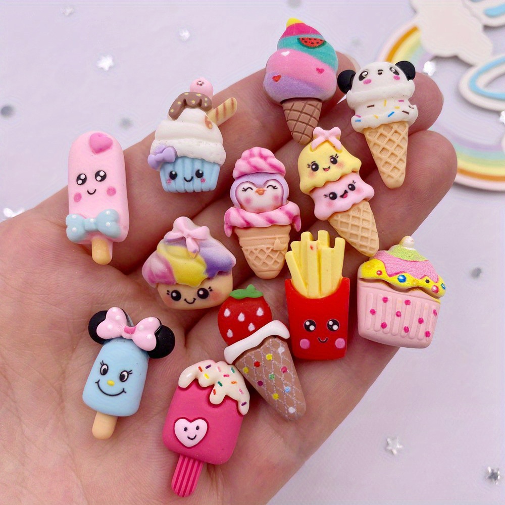 10Pcs Simulation Flower Ice Cream Miniature Figurines Resin