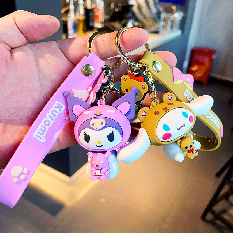 1pc Cute Peach Sanrio Keychain Kawaii Kuromi Melody Cartoon Keyring Trendy  Hanging Pendant Car Key Ring Bag Charms For Women Girls