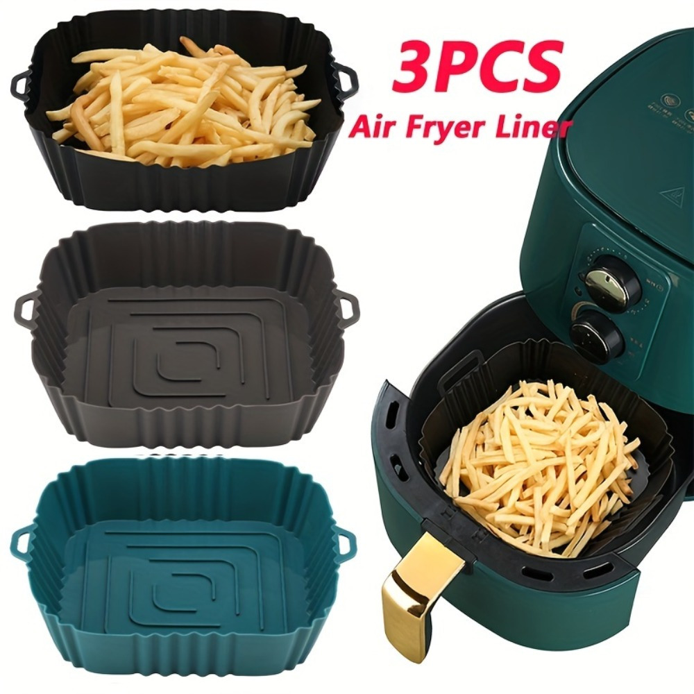 Square Reusable Silicone Air Fryer Basket, 8 Inch Food Grade Heat