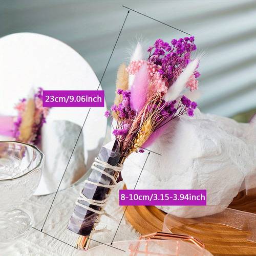 1set Purple Crystal Column Dry Flower Bouquet Combination, Simulation Flower Bouquet With Crystal, Home Decoration Ornaments