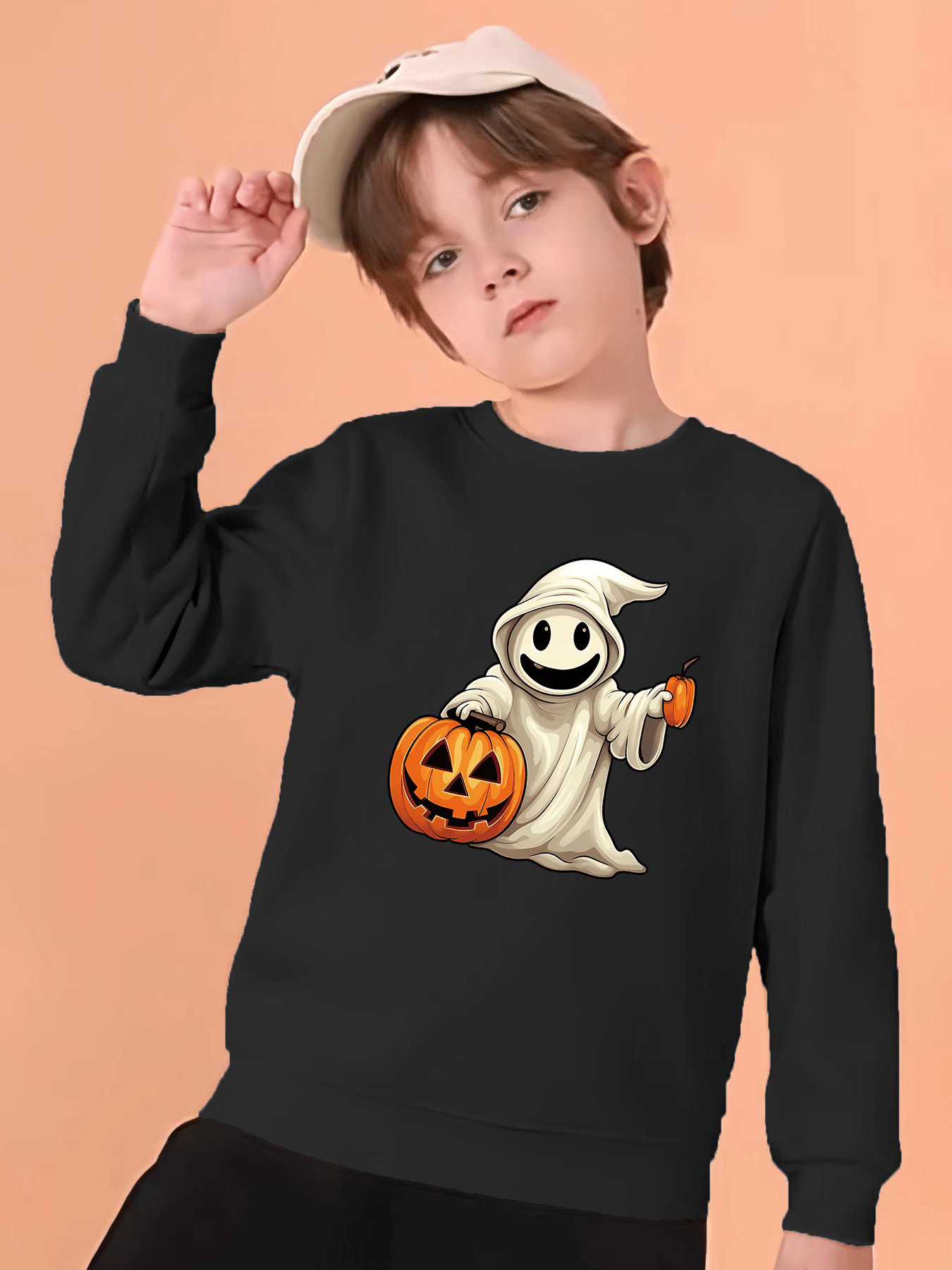 Halloween Pumpkin Print Boys Casual Creative Pullover Temu United Kingdom