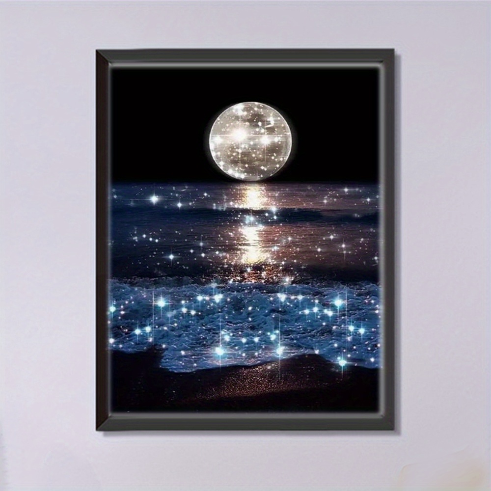 1pc 13.8x17.7in Full Square Diamond Canvas Moon Tree Landscape Home Wall  Decor 5D Diamond Painting Kits