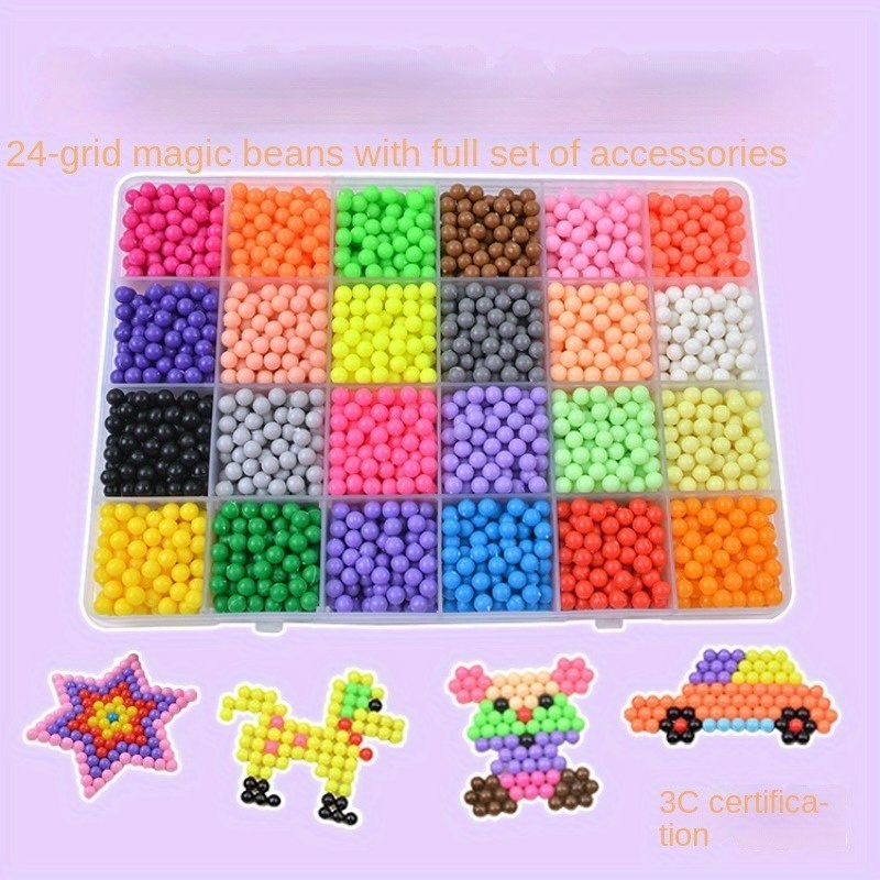

24-grid Handmade Diy Water Sticky Beads Magical Water Sticky Beads Splicing Beans Splicing Beads Water-soluble Bean Set, Random Color Accessories
