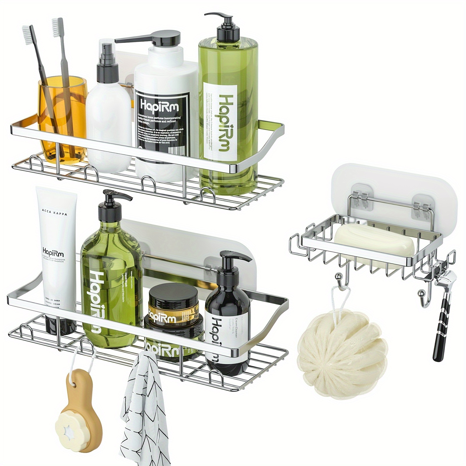 HapiRm Hanging Shower Caddy Over the Door with Soap Holder, No