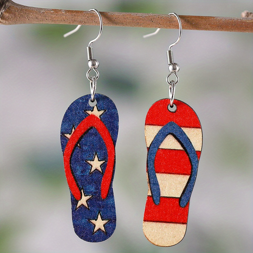 Creative Star Stripe Flag Pattern Slippers Earrings Temu United