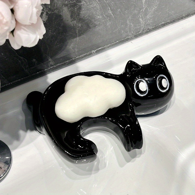 1 Portasapone Creativo A Forma Di Gatto Nero, Vassoio Per Sapone Con  Scarico In Ceramica, Portasapone Autodrenante, Portasapone Per Il Bagno