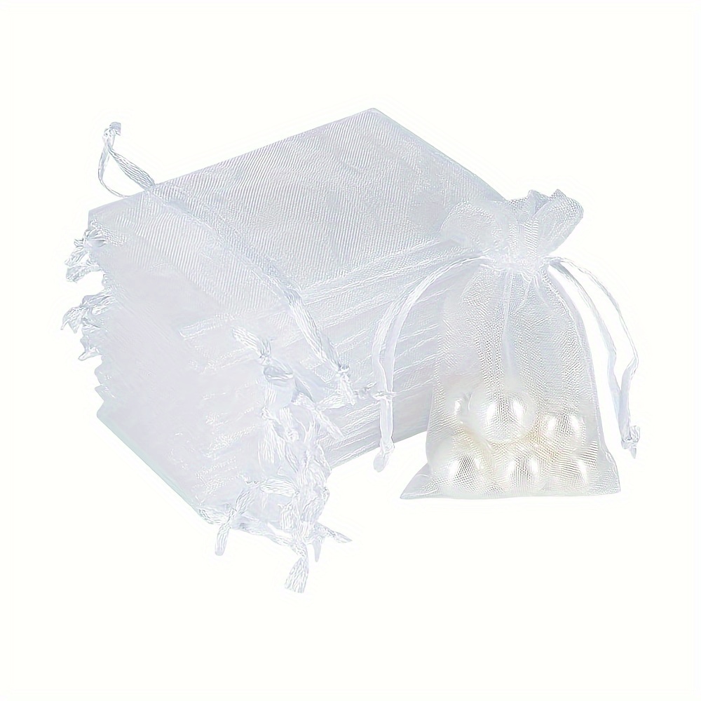 

50/100pcs Mini Organza Jewelry Bag White Mesh Drawstring Gift Bag For Candy Samples, Party Gifts And Commercial Use