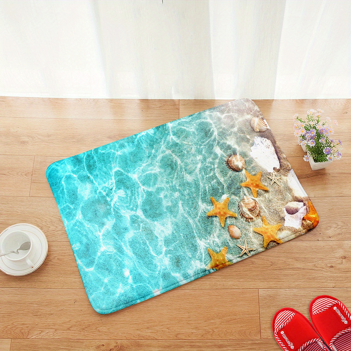 TEMU Tapis de cuisine 1 pièce à imprimé étoile de mer, tapis doux et confortable, tapis de sol antidérapant, tapis de couloir, tapis décoratif pour