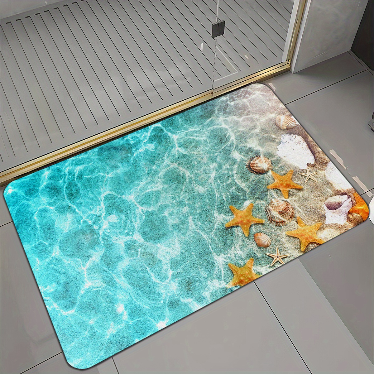 TEMU 1pc Starfish Print Kitchen Mat, Soft Comfortable Mat, Non-slip Floor Mat Runner Mat, Throw Mat For Living Room Bedroom, Absorbent Machine