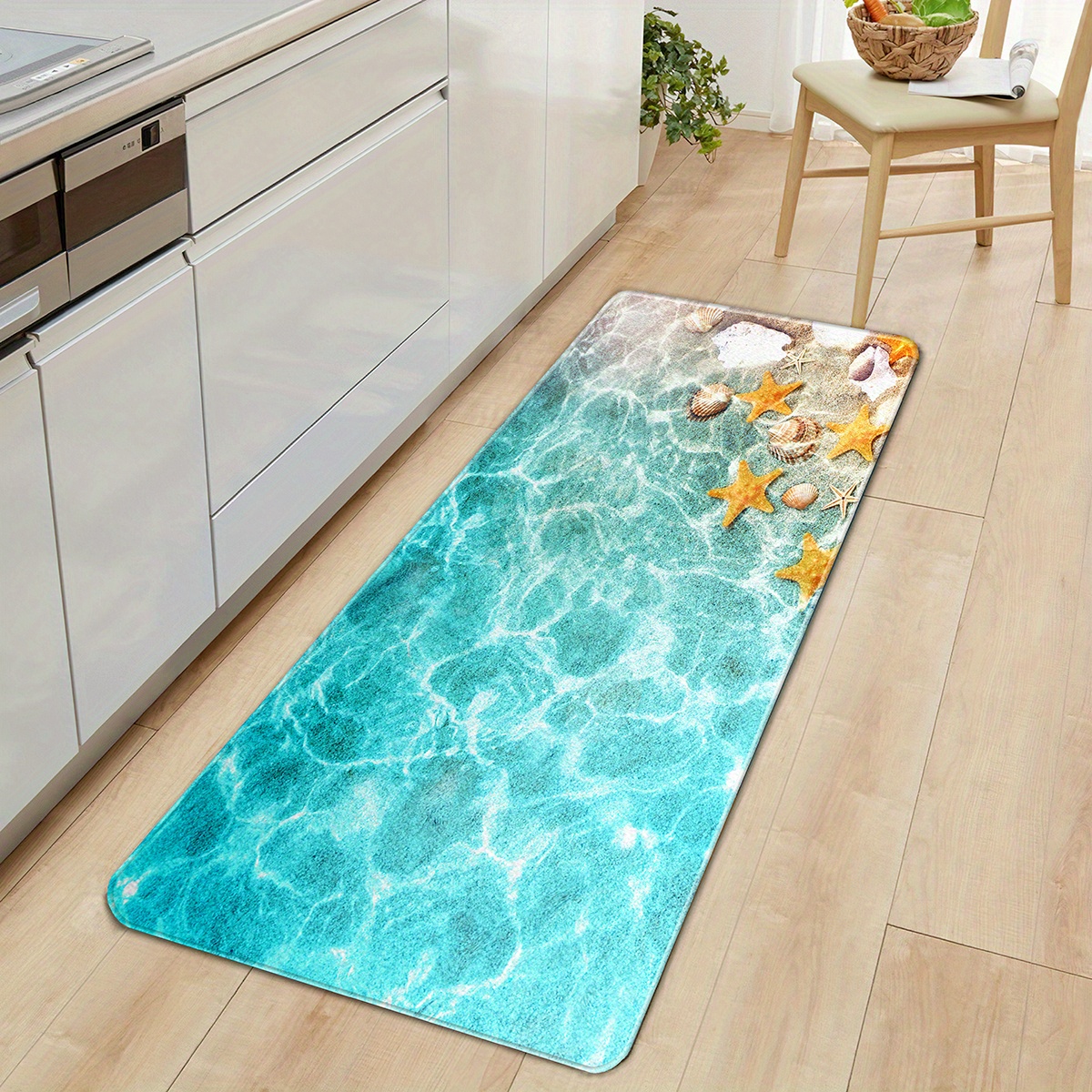 Soft Oil-proof Kitchen Rug, Starfish Print Kitchen Floor Mat Bath