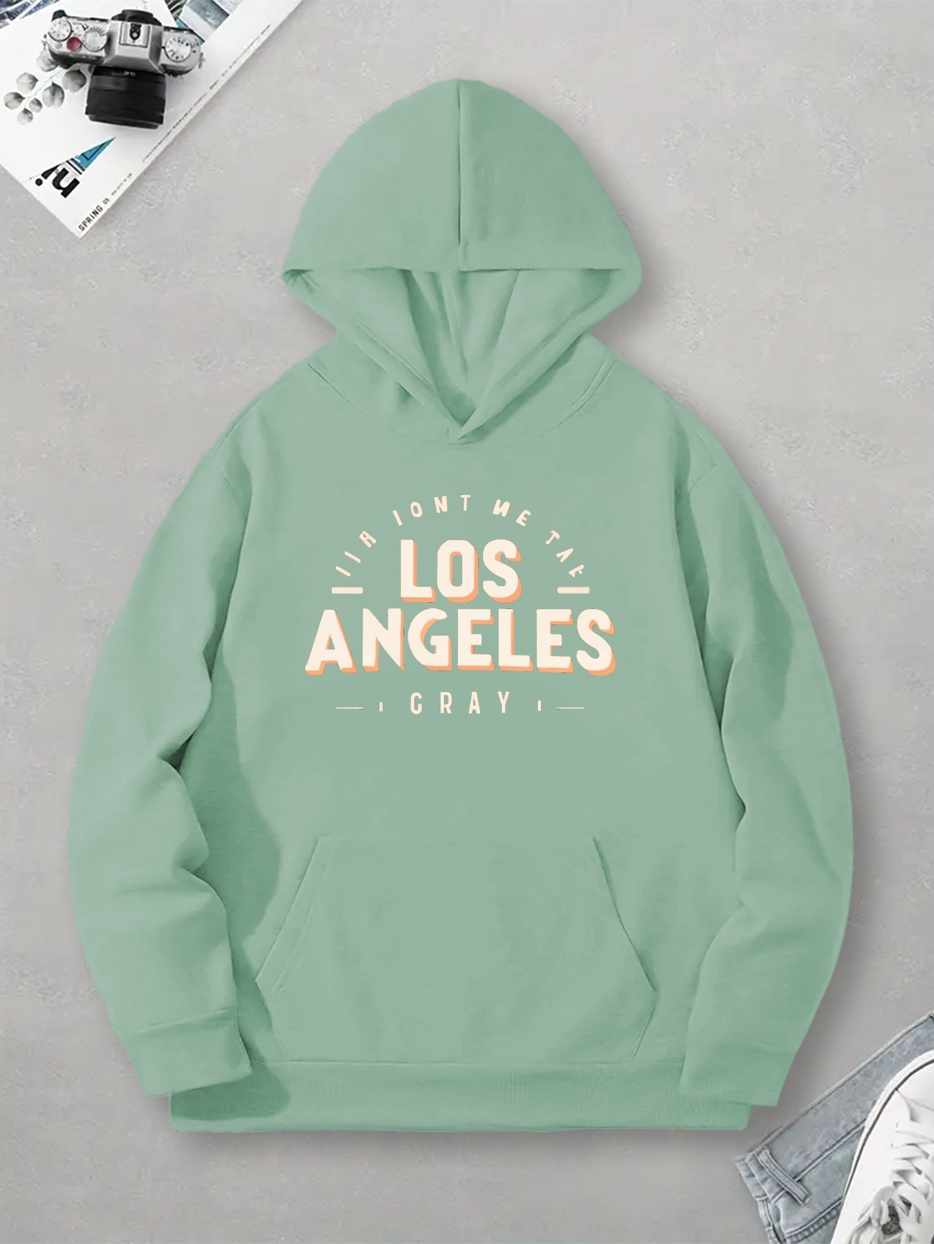 Sudadera Capucha Hombre Estampado Letras Angeles Manga - Temu