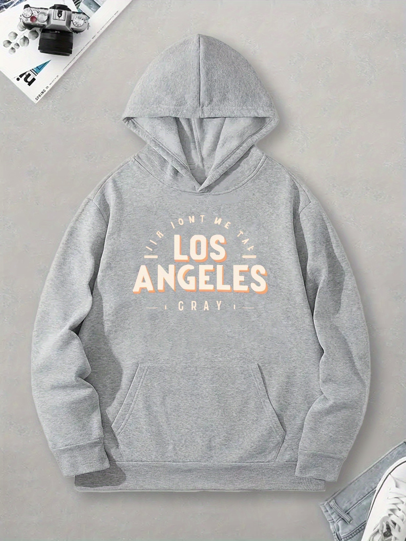 Sudadera Capucha Hombre Estampado Letras Angeles Manga - Temu