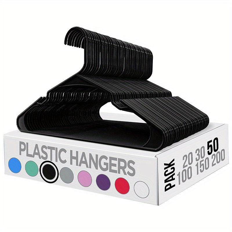 Plastic Clothes Hangers 50 Pack, Black-Lightweight Space Saving Notched  Hangers