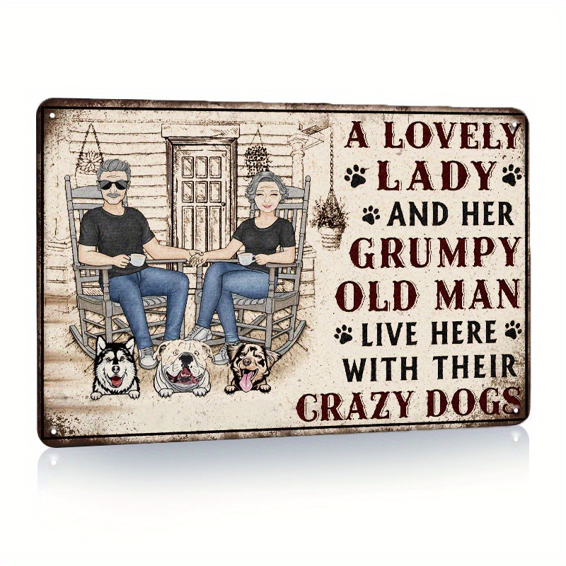 

1pc, Couple Lovers Dogs Sign, Family Couple A And A Old Man Live Here, Couple Gift, Classic Metal Signs, 8x12inch Plaque, Dust-proof, Water-proof