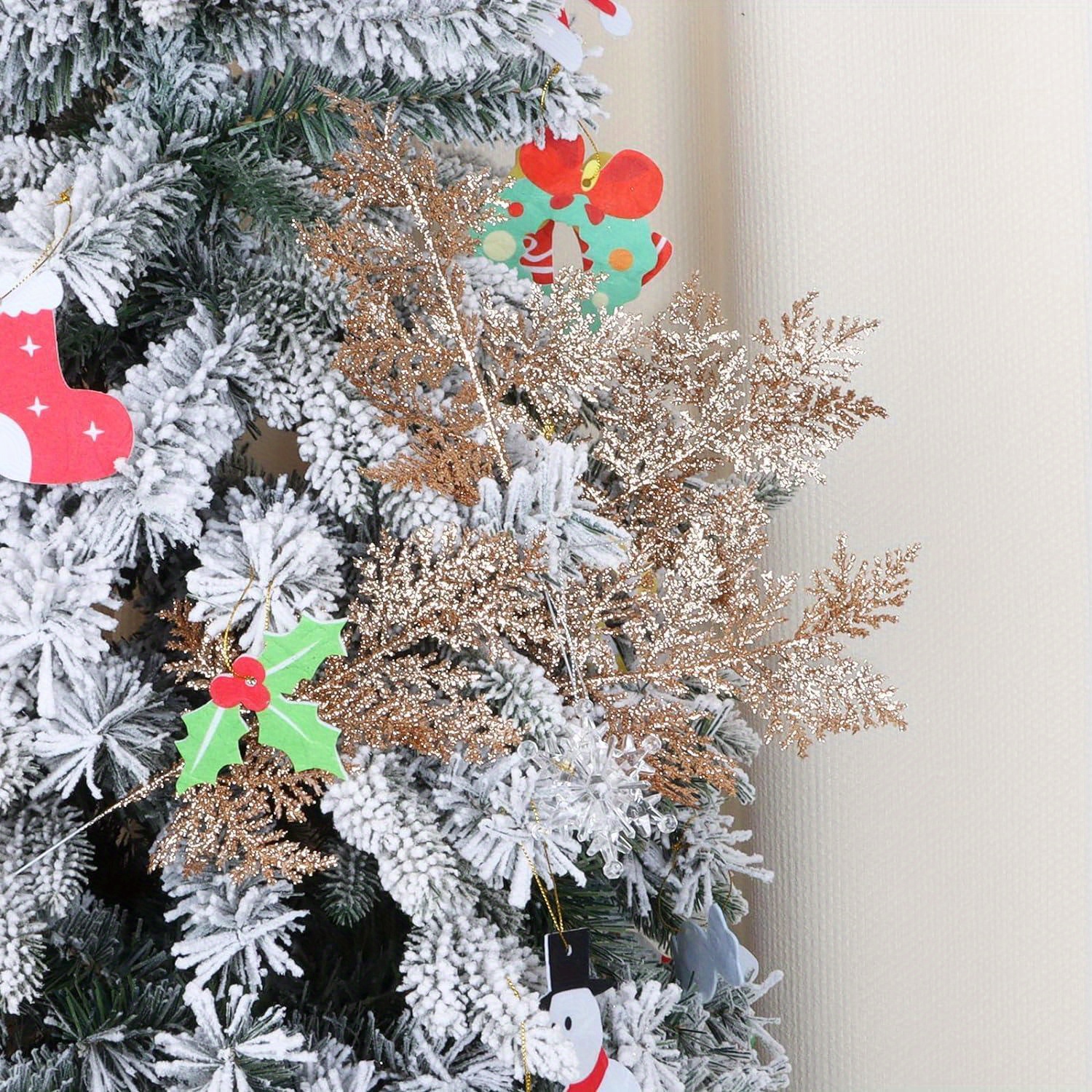 Artificial Pine Needles Glitter Christmas Floral Branches - Temu