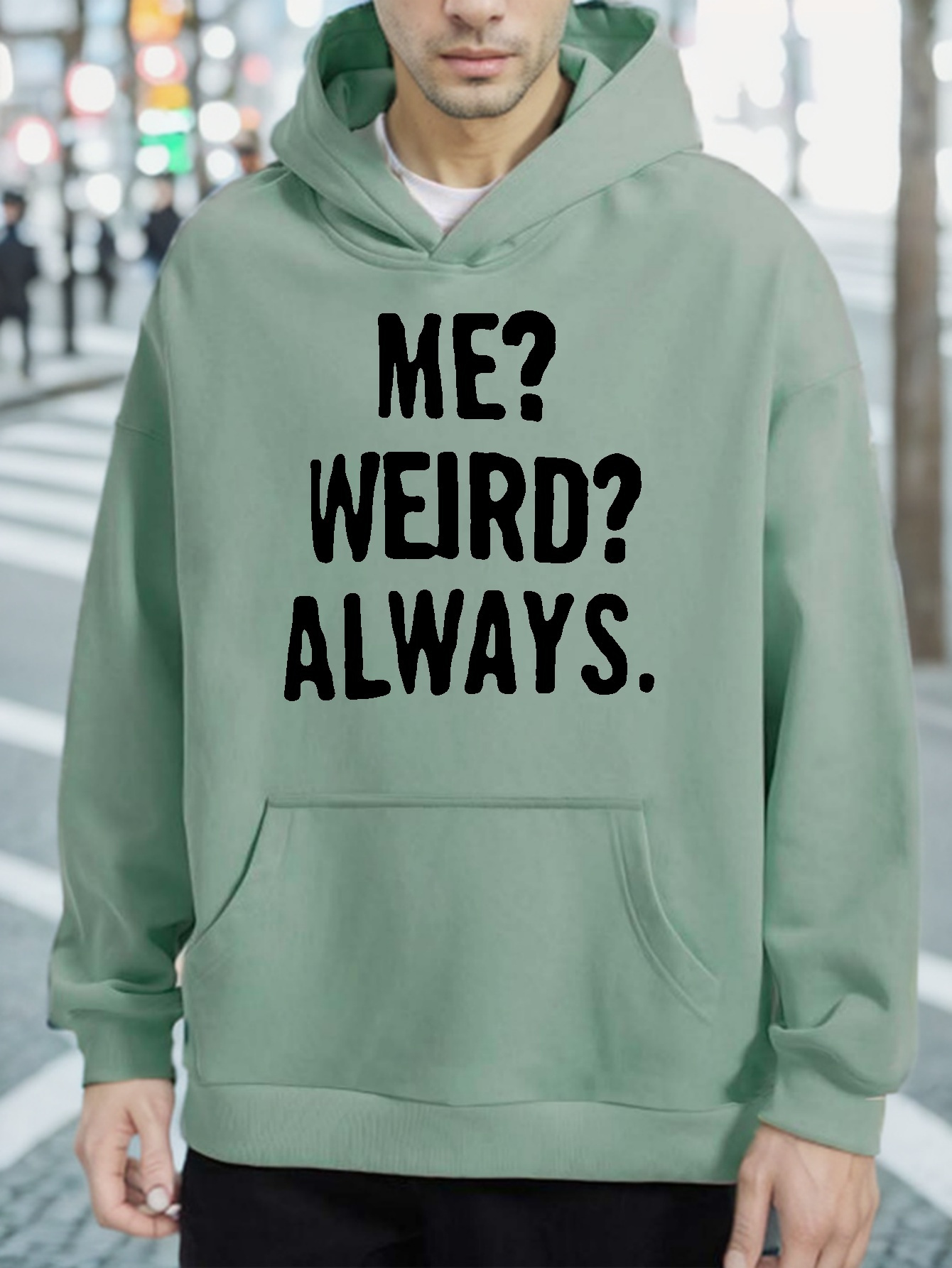 Weird always Print Kangaroo Pocket Hoodie Casual Long Temu