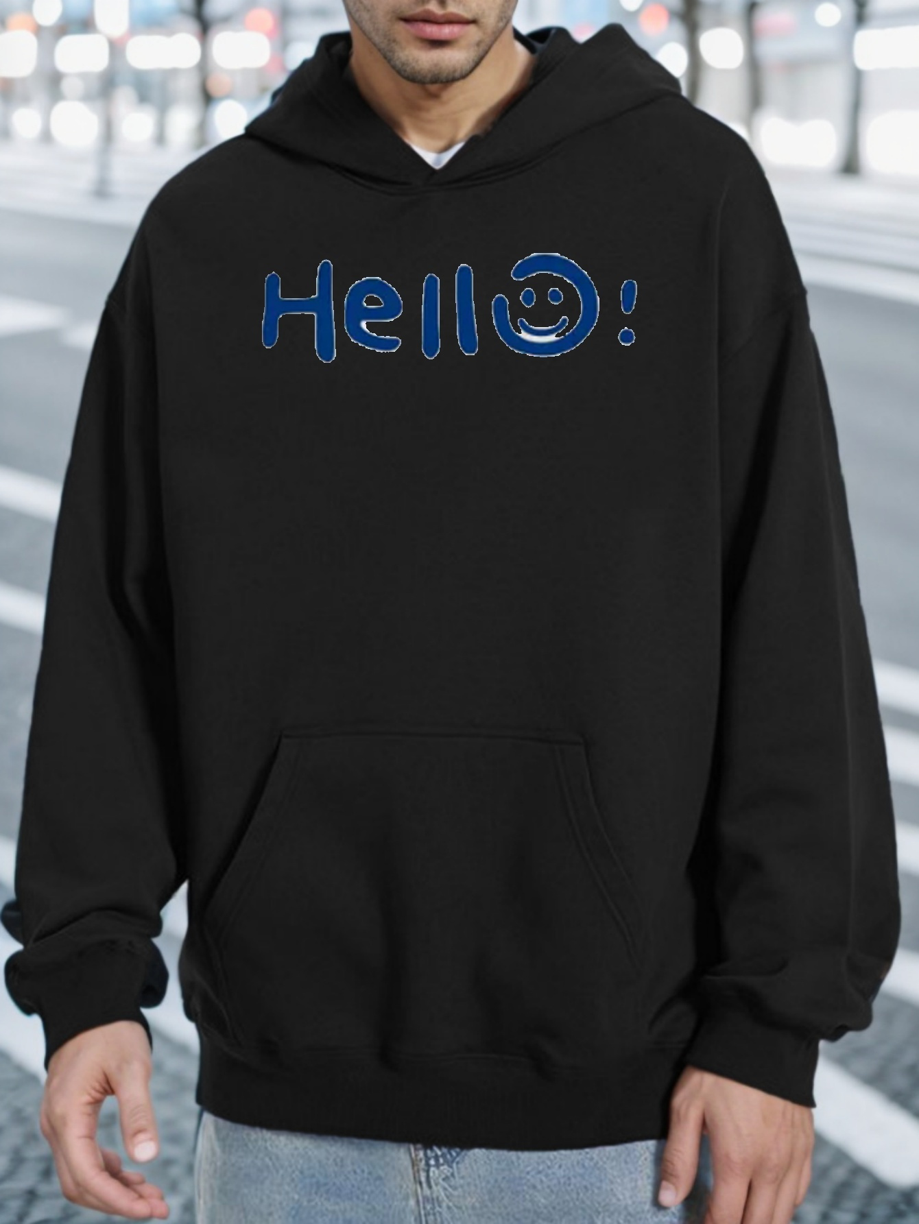 Hello Print Kangaroo Pocket Hoodie Casual Long Sleeve - Temu Australia