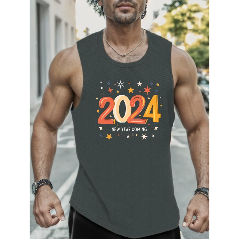 2024 New Year Print A shirt Tanks Sleeveless Tank Top Men's - Temu