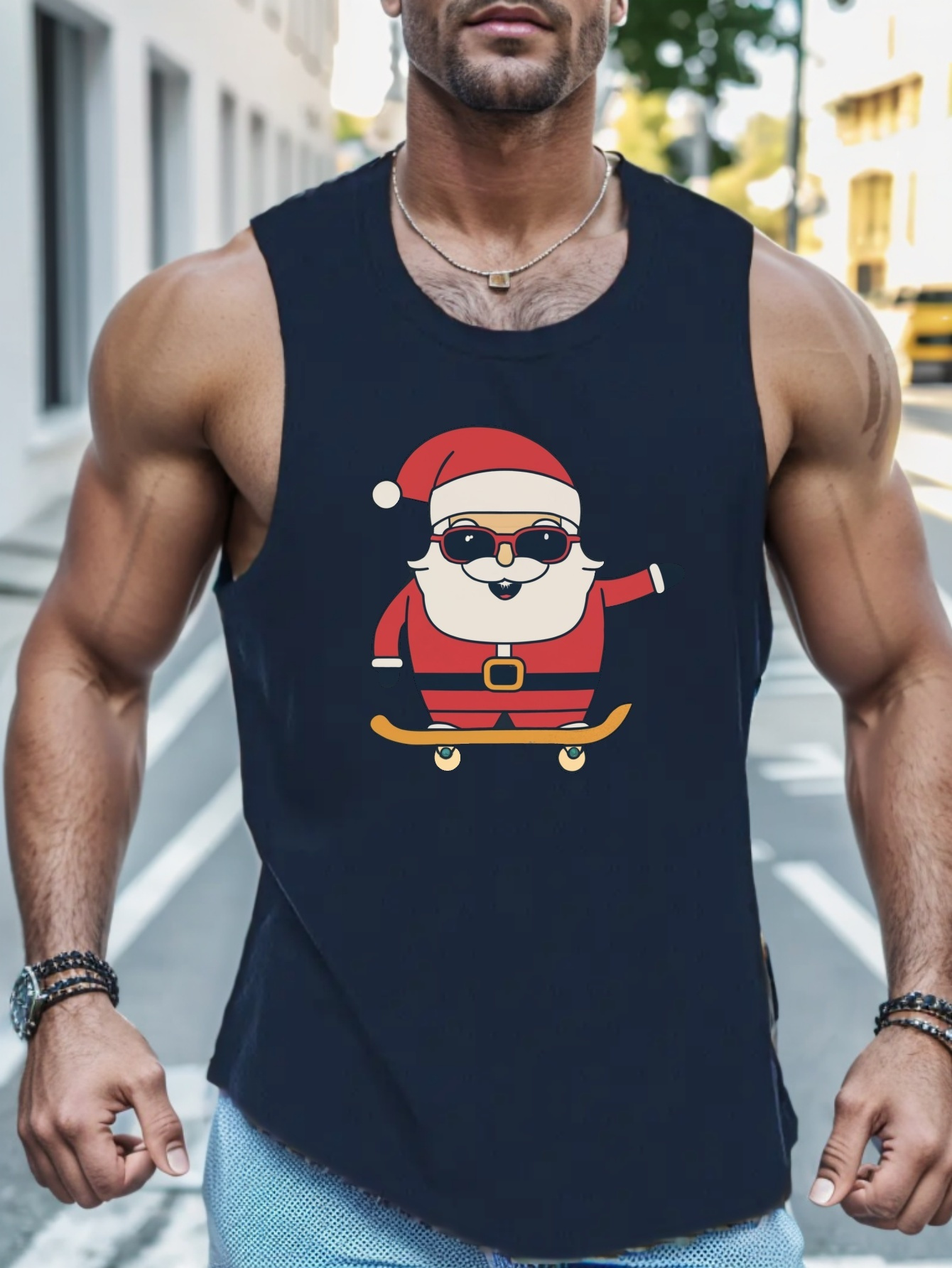 Santa Claus With Gifts Print A-shirt Tanks, Sleeveless Tank Top