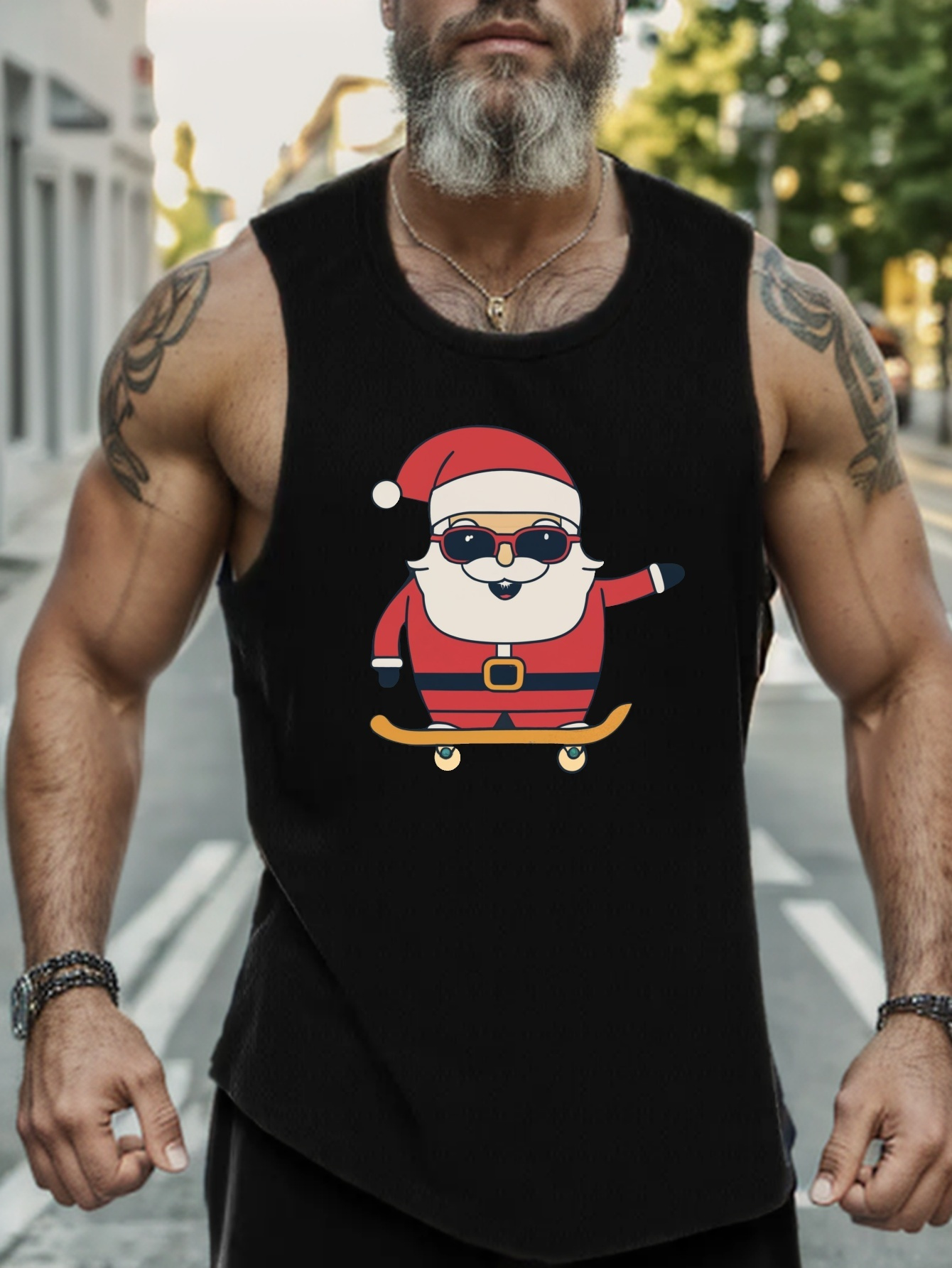 Santa Claus With Gifts Print A-shirt Tanks, Sleeveless Tank Top