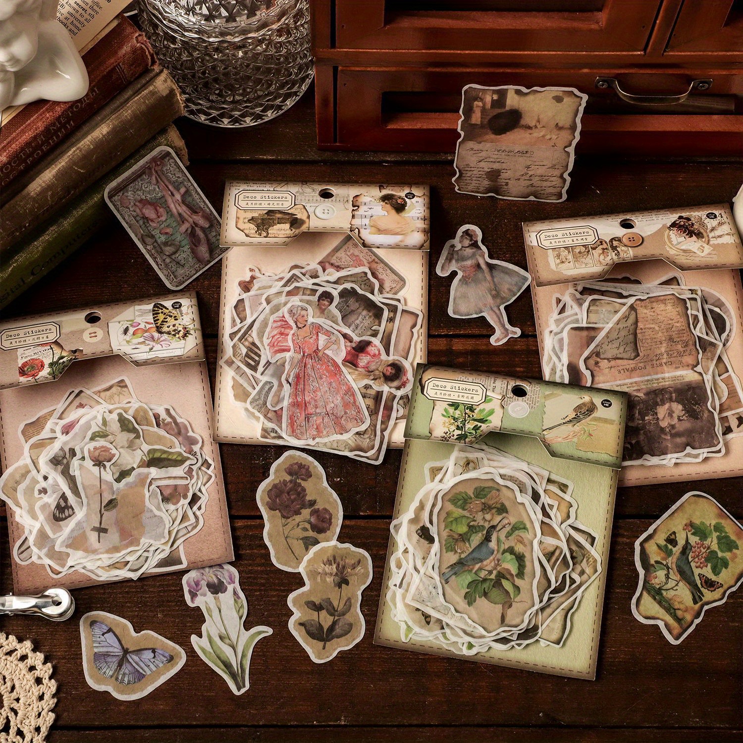 50Pcs Set Vintage DIY Scrapbooking Material Paper for Journaling Scrapbook  Embellishment Supplies Decorative Stationery Sticker
