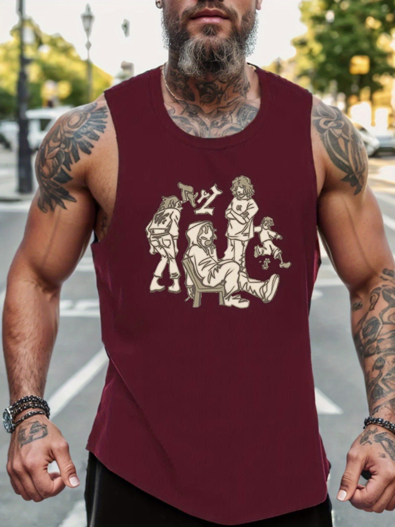 Gym Print Diseño Gráfico Camiseta Sin Mangas Capucha Hombres - Temu Chile