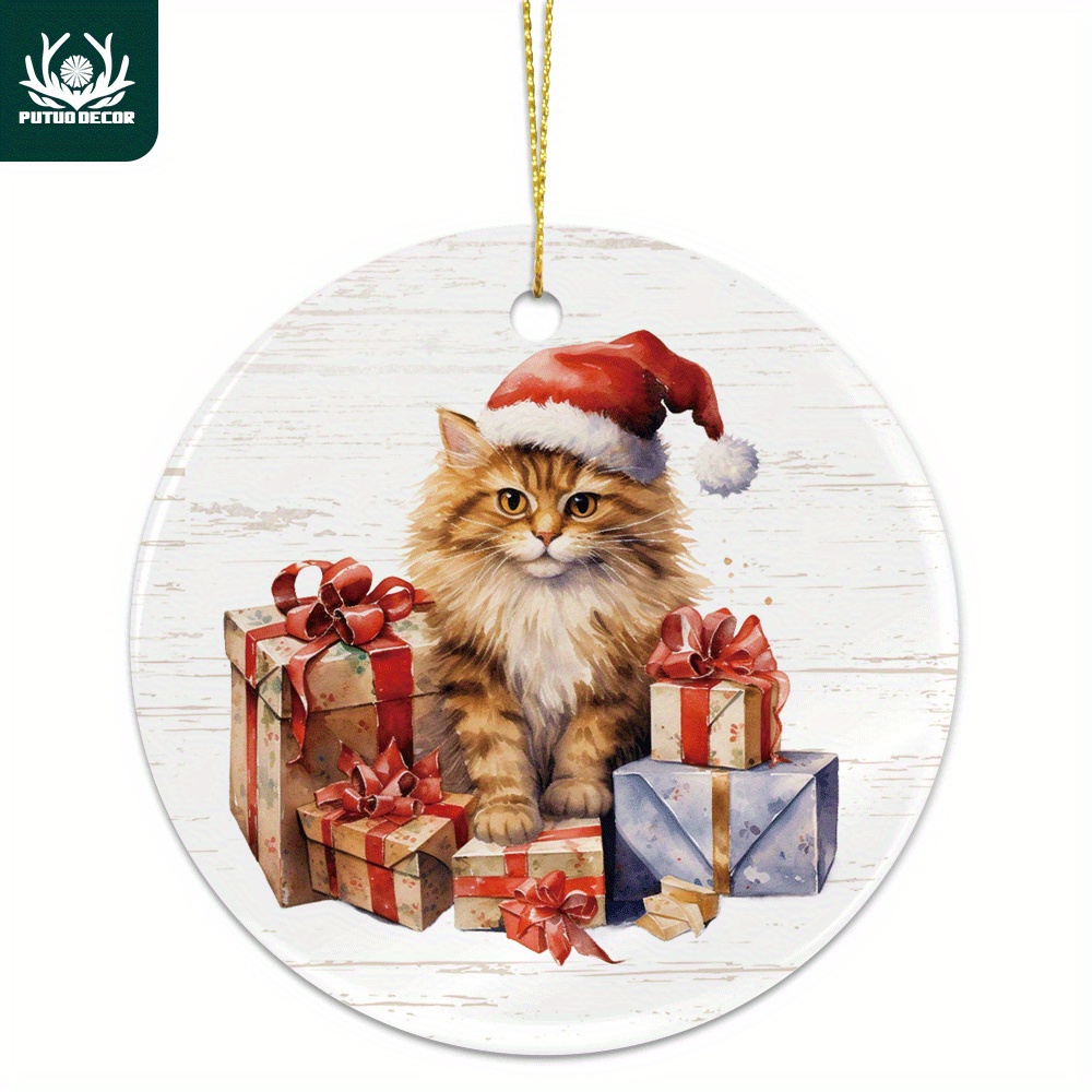 

1pc Catxmas Ceramic Hanging Sign, Porcelain Wall Art Decoration Christmas Tree Decor For Home Xmas Party Living Room Cafe Office Farmhouse Coffee Shop Dinner Room, 3 X 3 Inches Gifts