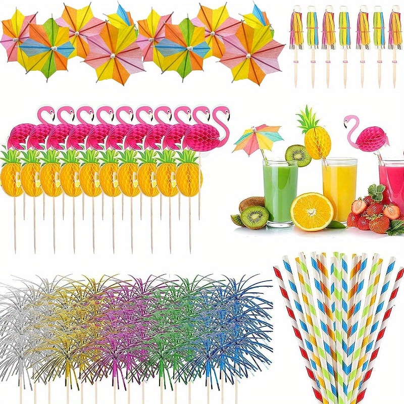 25/50/100 pièces mélange papier parapluie paille hawaïenne fête décoration  jetable pailles à boire Cocktail Parasol Tropical fête décor