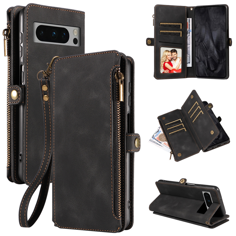 for google pixel 8 7 6 pro 8a 7a 6a phone case blocking wallet case for women men with 9 credit card holder zipper pu faux leather protective phone cover details 13