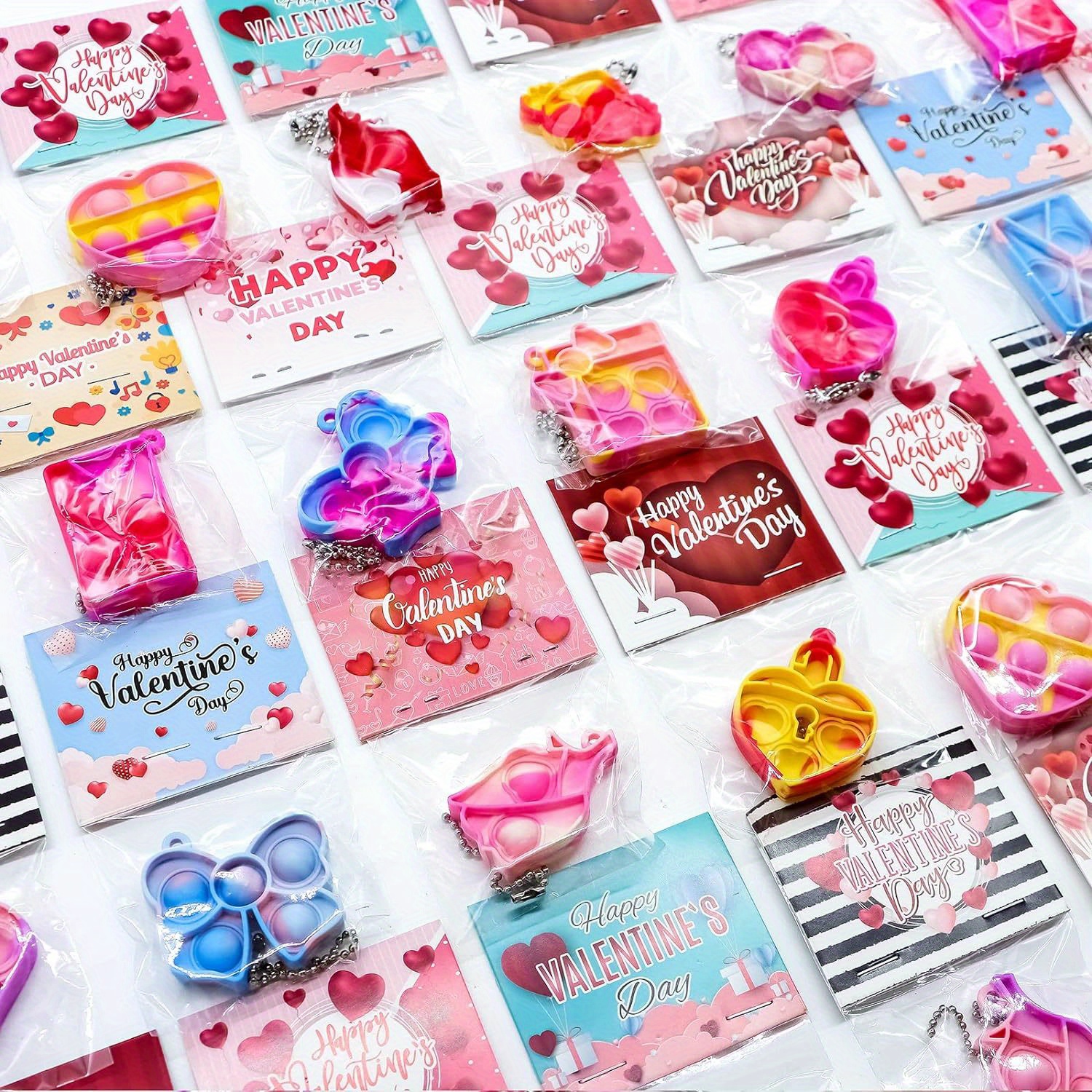 Kids Valentines Day Gifts for Classroom - Valentine Prefilled Hearts with  Poppers Fidget Keychains and Gift Tags for Boys Girls Exchange Gifts, Party