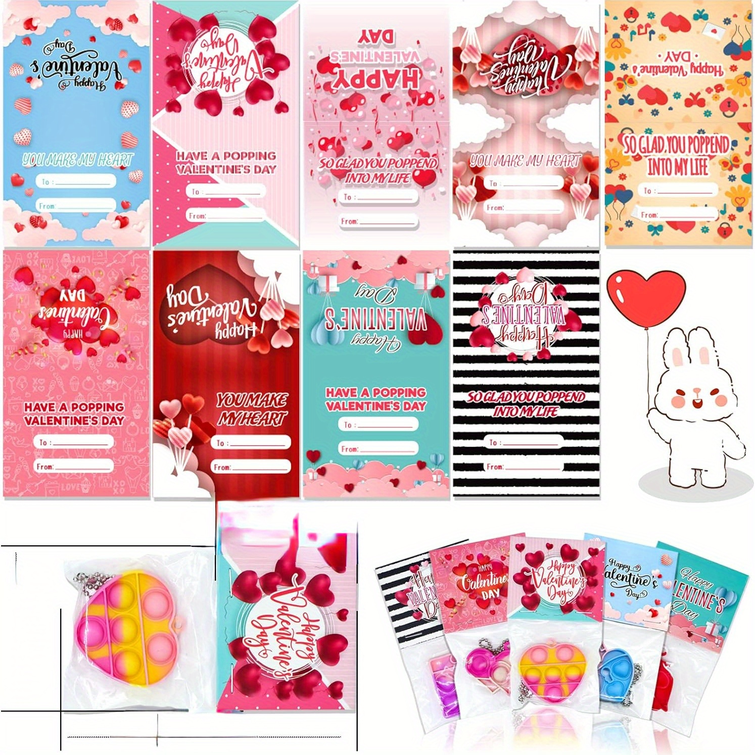 Kids Valentines Day Gifts for Classroom - Valentine Prefilled Hearts with  Poppers Fidget Keychains and Gift Tags for Boys Girls Exchange Gifts, Party