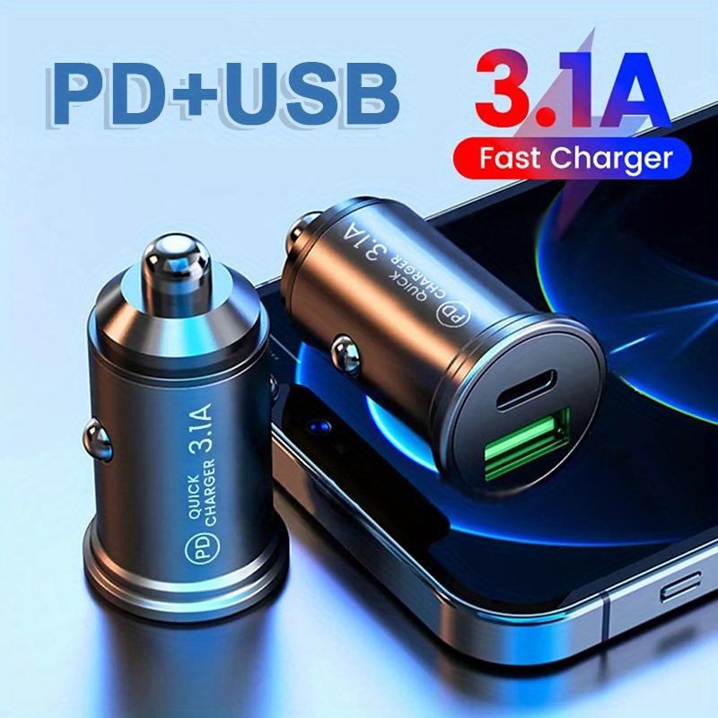 Cargador carga rápida doble usb, 3.1A, 15W y cable USB C