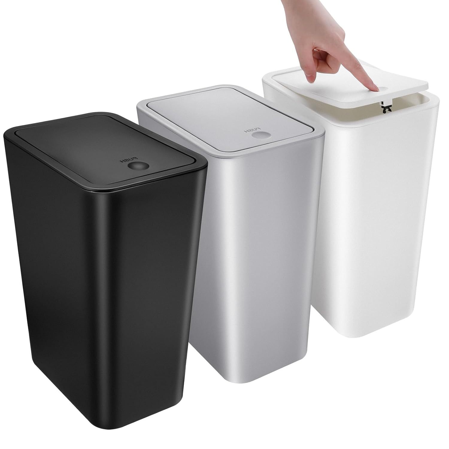 Plastic Garbage Bin Slim Trash Can With Press Open Lid - Temu