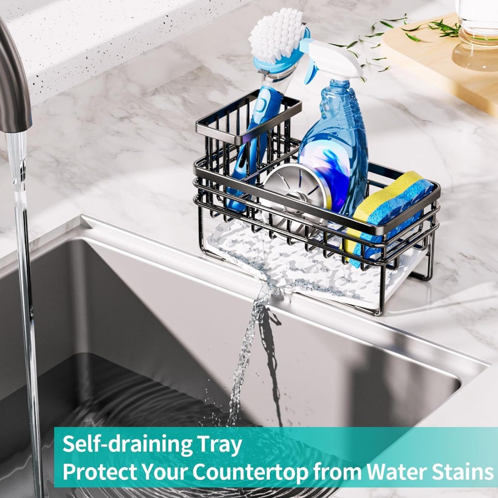 Multifunctional Storage Rack With Self-draining Tray, Sink Caddy With  Detachable Brush Holder, Rustproof Stainless Steel Sponge Holder For Kitchen  Sink, Kitchen Sink Organizer, Kitchen Bathroom Accessories, Home  Organization And Storage Supplies 