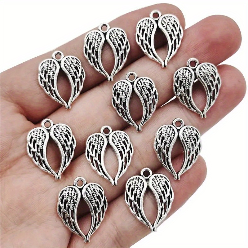 10pcs Antique Silver Color Wing Alloy Pendant Vintage Dragon Wings Heart  Shape Charms Bulk For DIY Bracelet Necklace Jewelry Making Findings