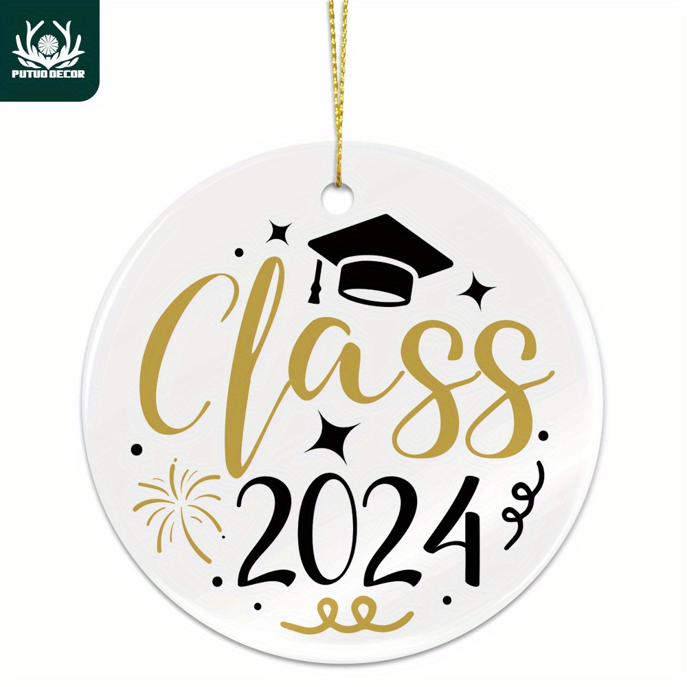 

1pc Class 2024 Ceramic Hanging Sign, Porcelain Wall Art Decoration Christmas Tree Decor For Home Xmas Party Living Room Cafe Office Farmhouse Coffee Shop Dinner Room, 3 X 3 Inches Gifts