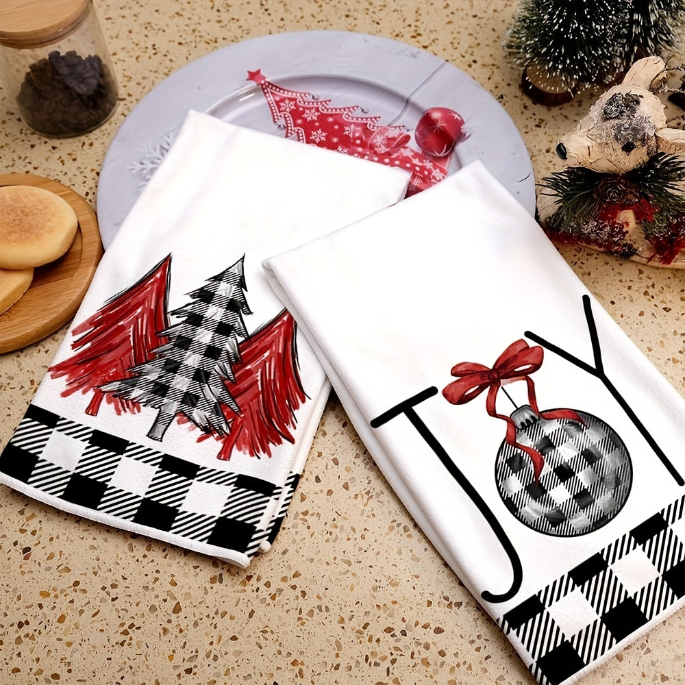 2/4pcs, Christmas Hand Towels,Black And White Checkered Snowman Kitchen  Towel Dish Towel, Christmas Kitchen Decoration, Super Absorbent Dry Cloth  Towe