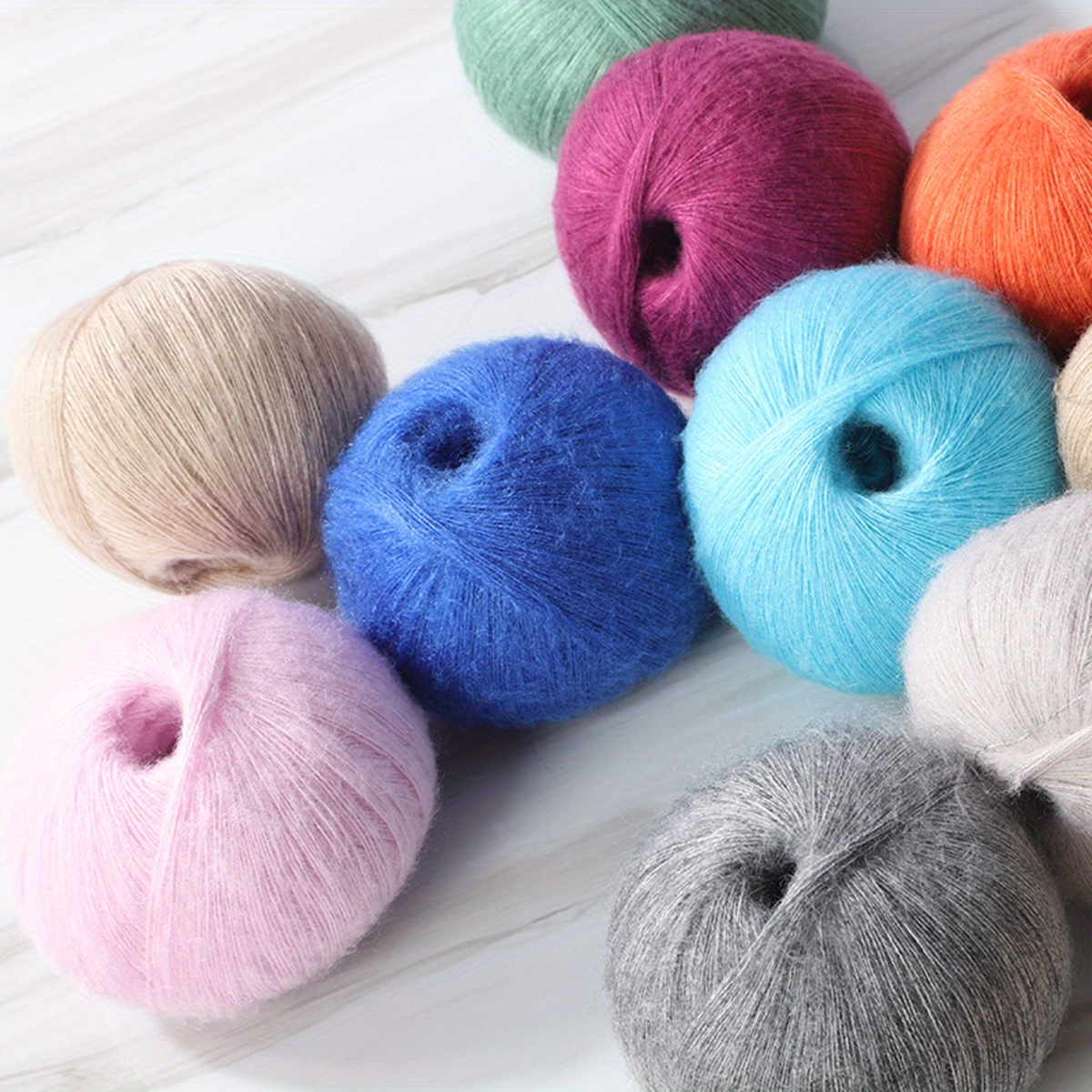 Wool Yarn for Knitting Soft Mohair Knit Long Wool Yarn DIY Scarf Crochet  Thread Supplies (with a Crochet)(Beige)