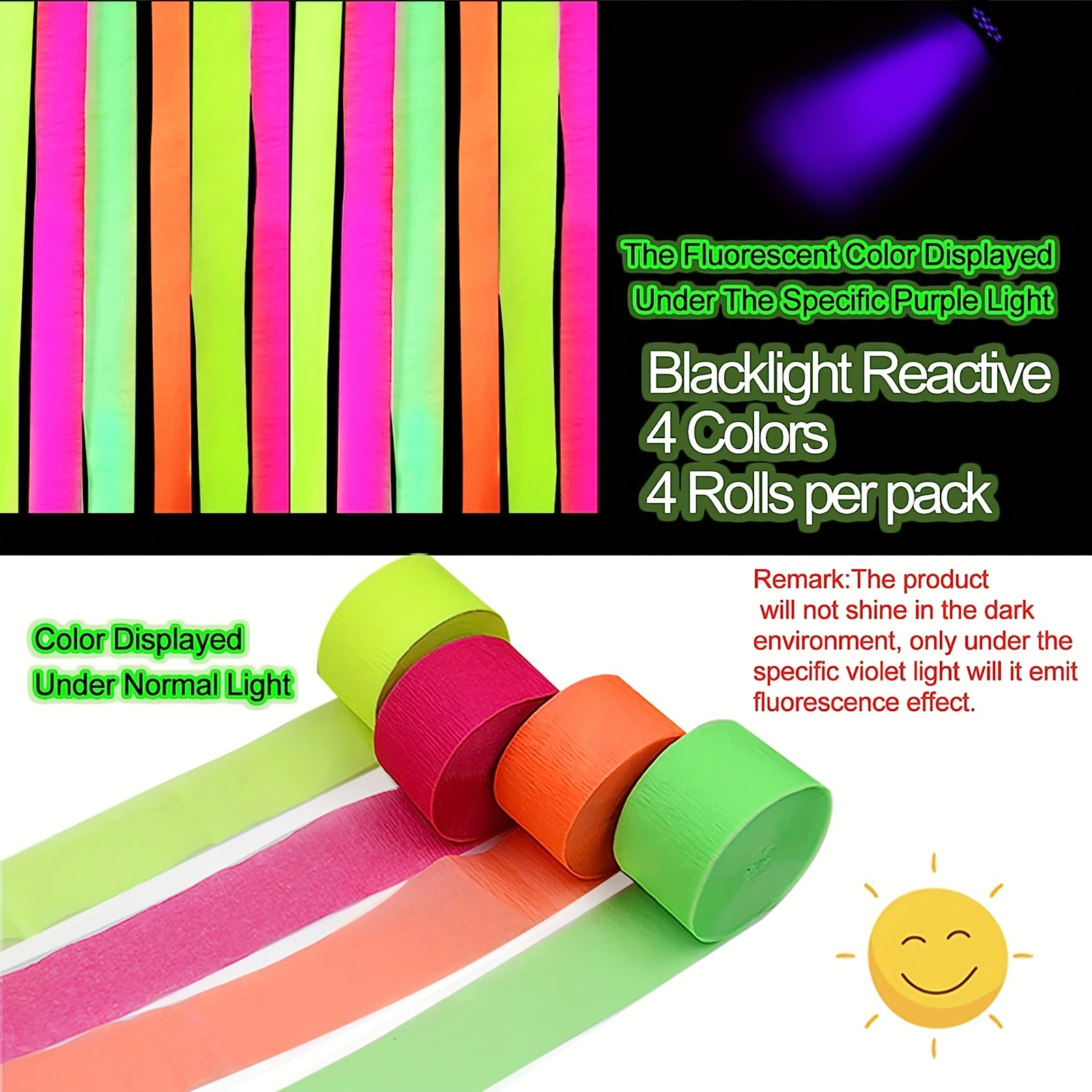 Set, UV Neon Streamers Crepe Paper Glow Party Supplies And Decorations  Fluorescent Neon Garland Paper Streamers Glow In The Dark Streamers  Blacklight