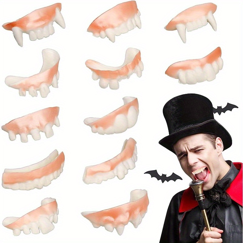 Dientes de vampiro retráctiles colmillos de Halloween: 4 piezas de dientes  de vampiro realistas para frenos, colmillos de vampiro de plástico para