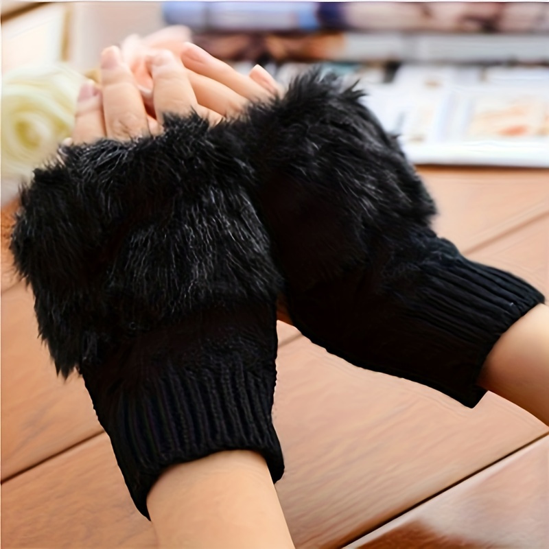 Fingerless Gloves - Womens Winter Warm Gloves Half Finger Mittens Knitted  Gloves Wool Mittens For Cold Weather Windproof 